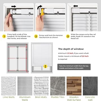No Drill Window Blinds, Blackout Aluminum Venetian Blinds for Windows, 25mm Metal Slat Cordless Privacy Shades, Easy Mount No Tools Blind Custom Size for Bedroom Living Room Office(White)