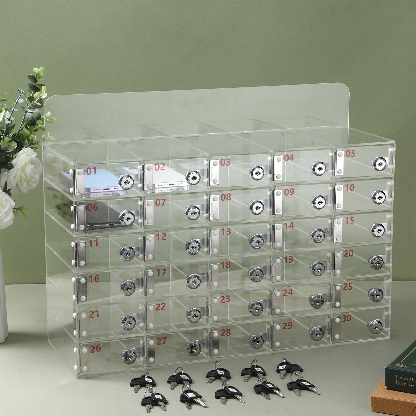 Cell Phone Storage Locker, 20 Slots Acrylic Material With Door Locks And Keys, Wall-Mounted - View #5