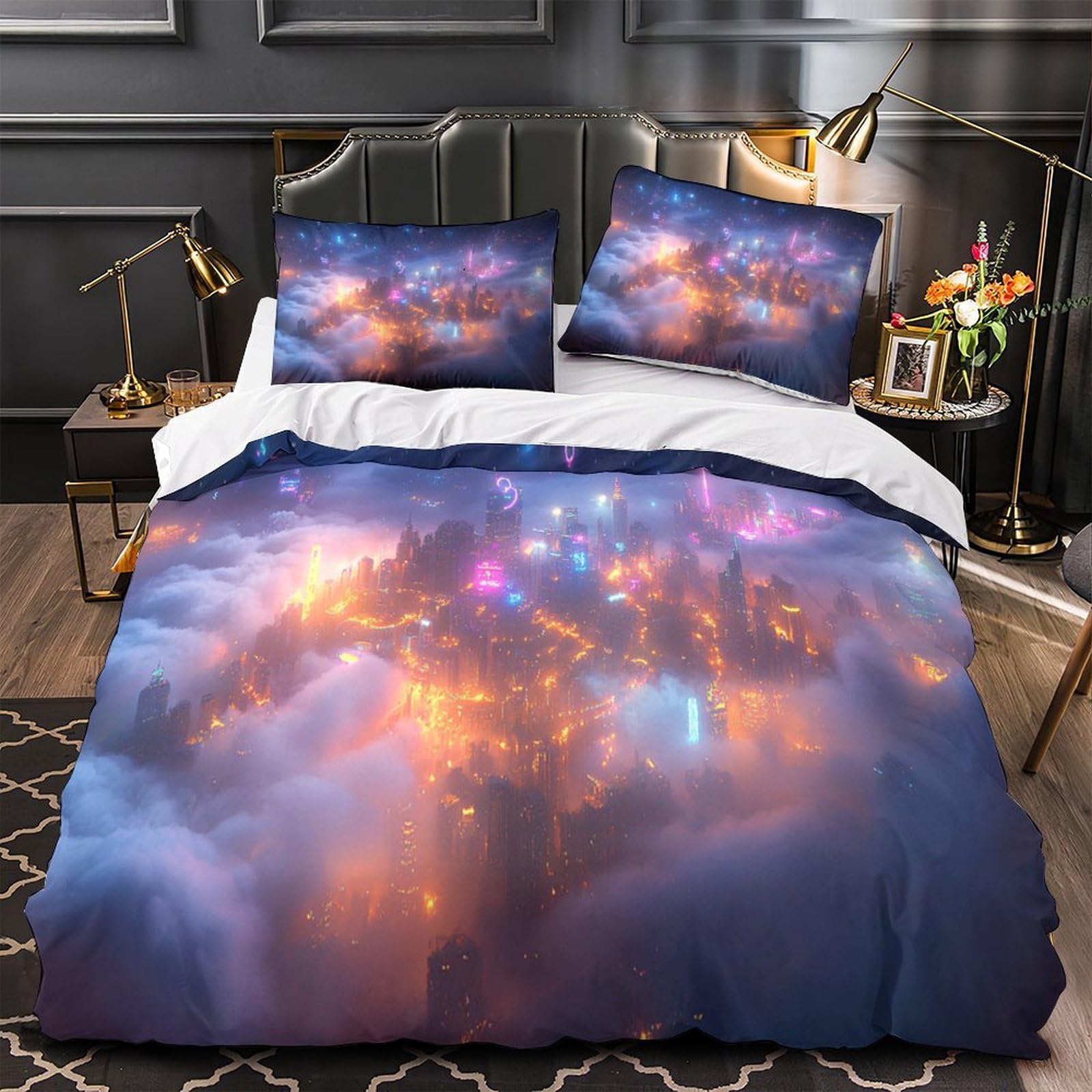Parure de lit cyberpunk néon pour chambre d'ado housse de couette 3D 135x200