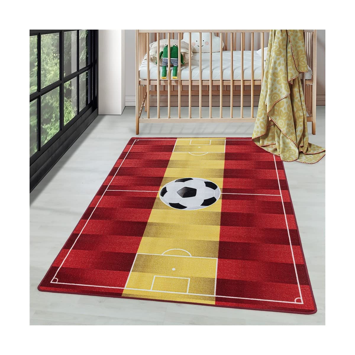 Tapis de chambre enfant football espagnol jaune 100 x 150 cm pour décoration de chambre garçon