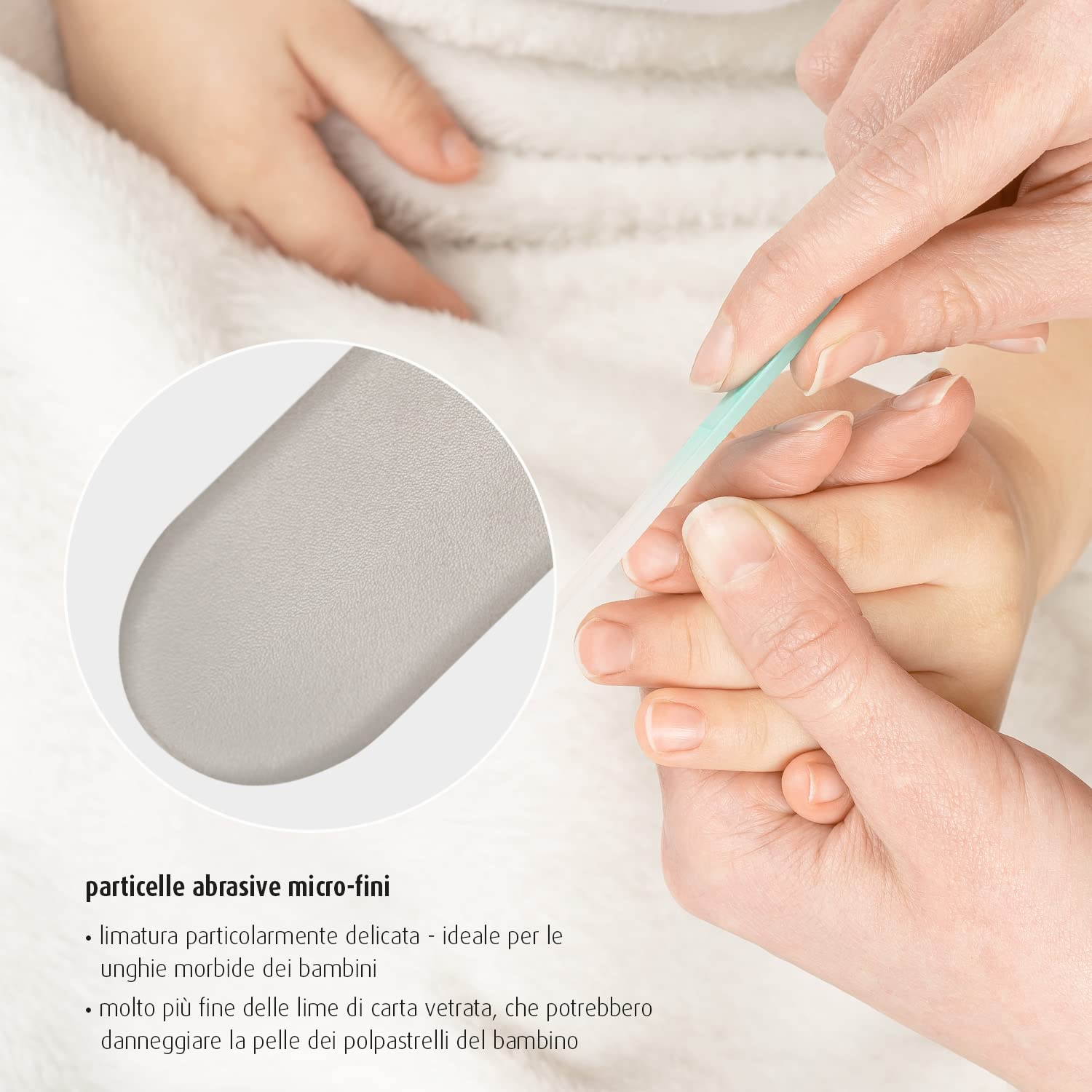 Reer 81043, PremiumCare Baby - Lima per unghie in vetro, made in EU, Bianco