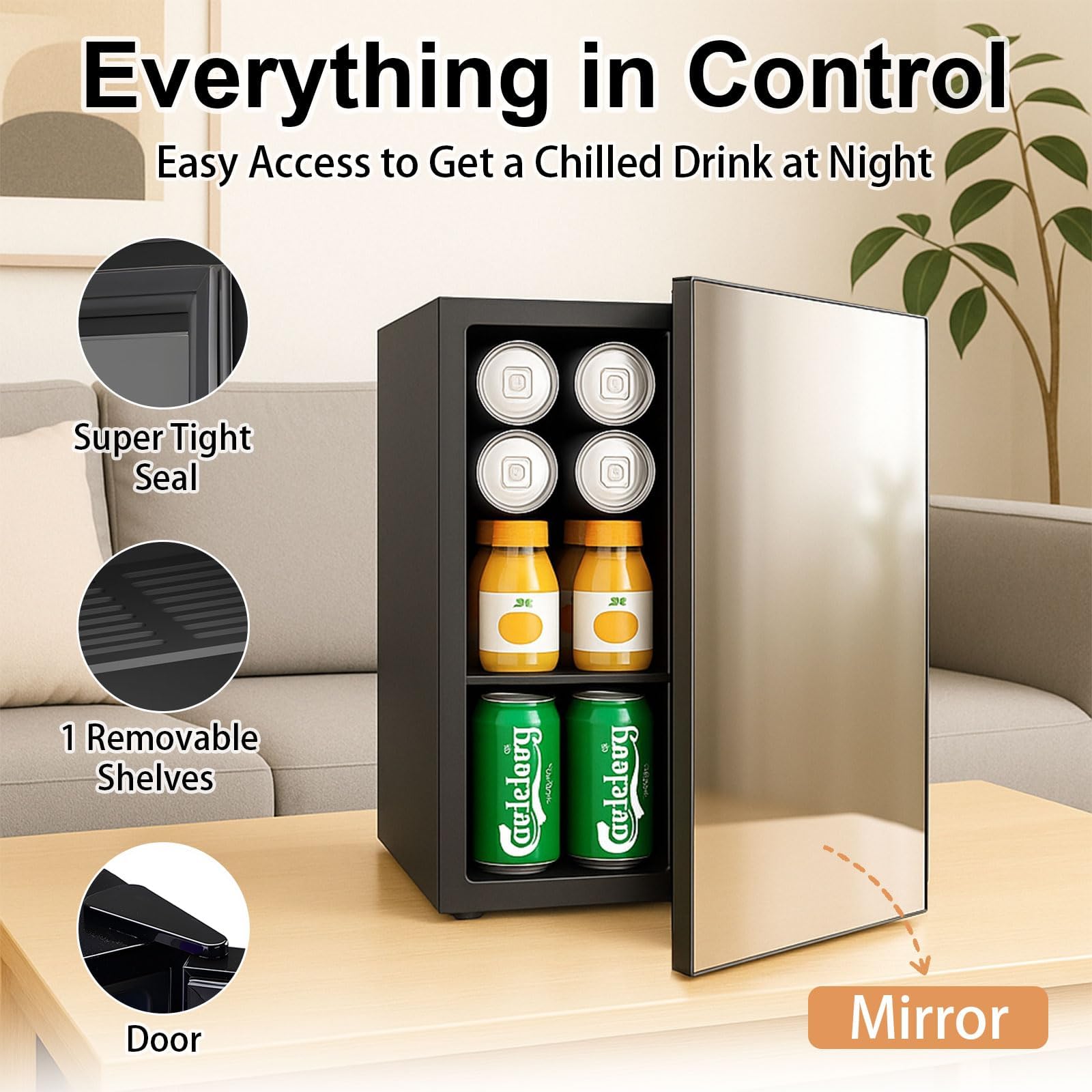 OKWF Compact Mini Fridge - 24 Cans/0.95 Cu.Ft Beverage Refrigerator with Mirrored Door & Digital Thermostat, Small Cosmetics Cooler for Skincare, Drinks, Food, Office, Dorm, Black on Fridge.com