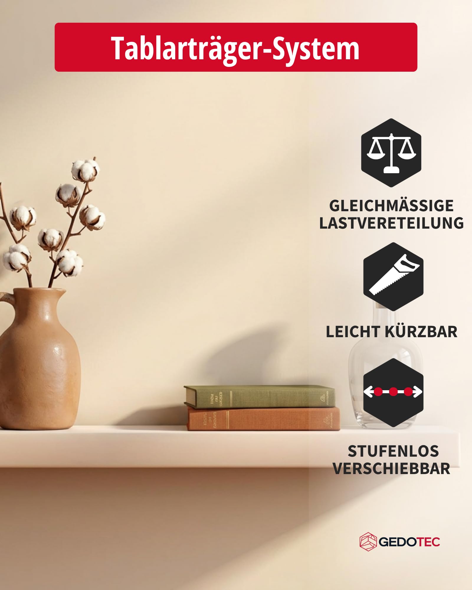 Gedotec System nośny do tablic 800 mm – 2 nośniki stołowe po 16 kg nośności
