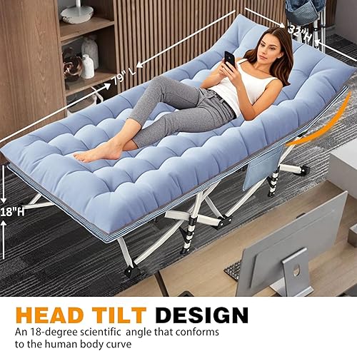 Miniatura 9 de COLMERD Cuna de campamento con cómodas catres de colchón para dormir con almohadilla cama de campamento resistente cuna de dormir incluye bolsa de