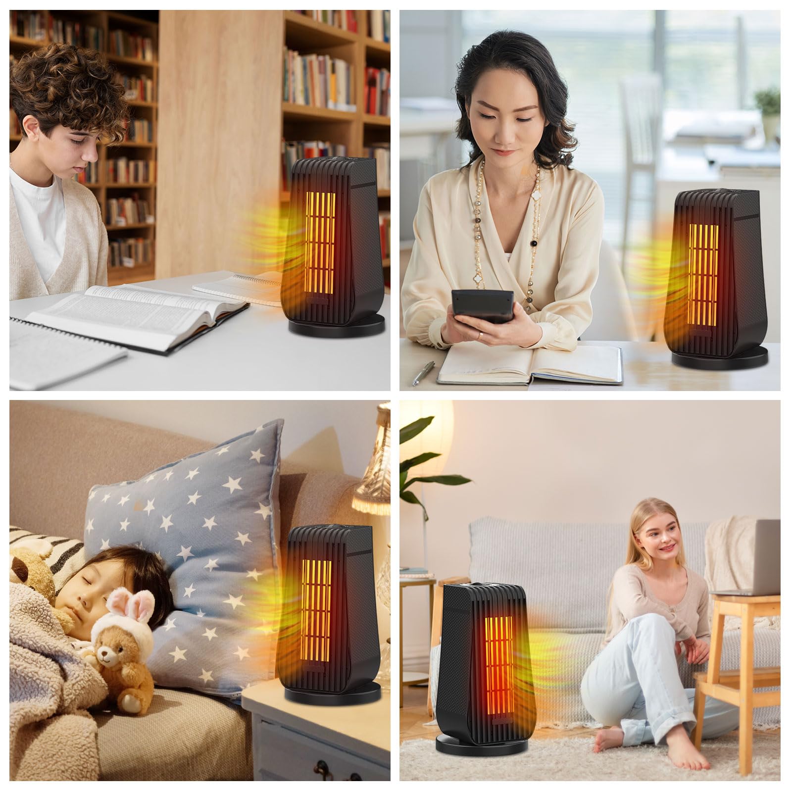 Qoosea Radiateur Soufflant Portatif 1200W 3s Chauffage Rapide PTC Mini Radiateurs 3 Modes de Chauffage Ventilateur Réglable Protection contre la Surchauffe Chauffage Électriques (Noir)