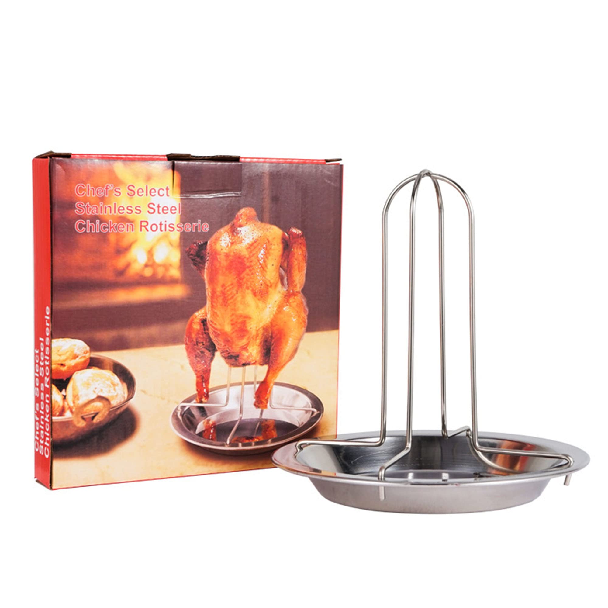 XFLYP Chicken Roaster Rack, Vertical Roaster Holder with Drip Pan, Stainless Steel Folding Chicken Roast Rack Duck Roaster for Charcoal Grill Oven and Roaster