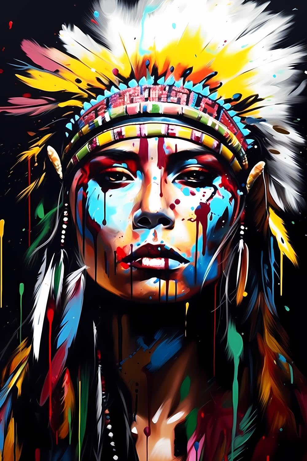 GUAIEUW 5D Colorful Indian Woman with Feathers Diamond Painting Set for Adults Digital Painting Indian Diamond Art Set for Crafts Lovers for Room Decoration 20x30 inch