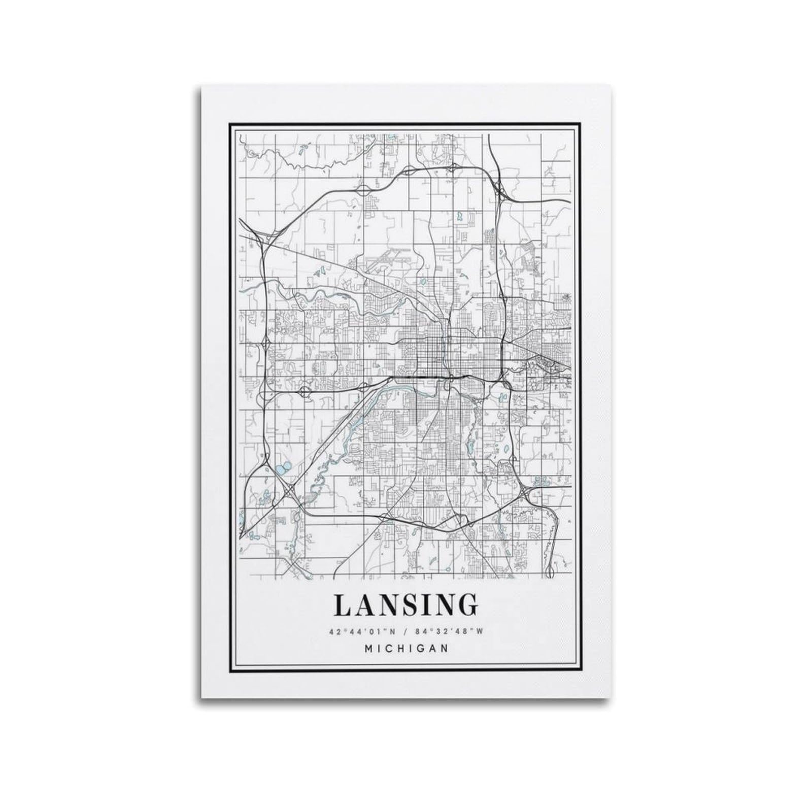 xiaoxiaoshen Lansing Michigan Map Canvas Poster Wall Art Prints Room Aesthetic Murals Bedroom And Living Decorations 20x30inch(50x75cm)