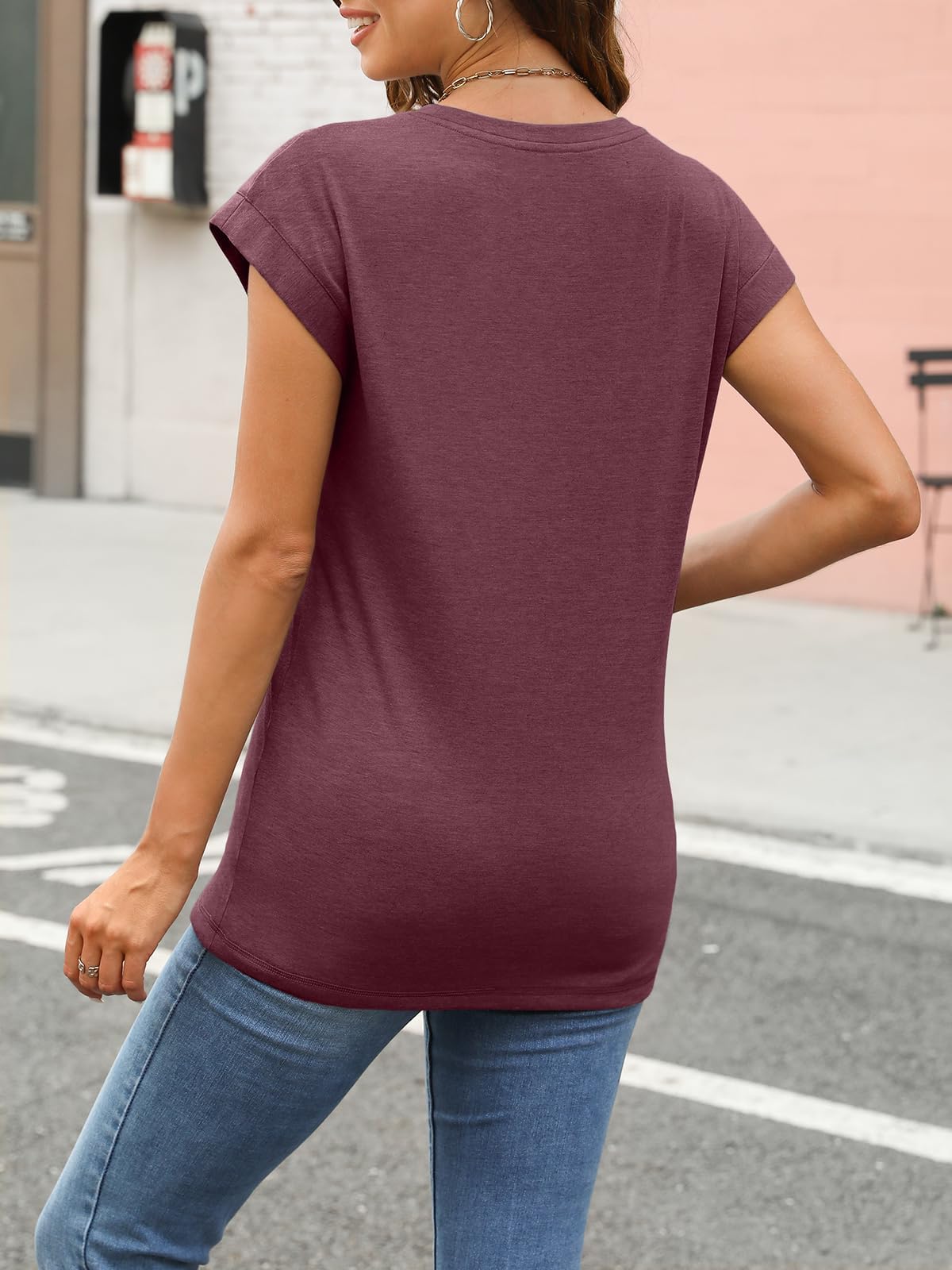 Cuptacc Camiseta de Mujer, Top de Verano Elegante con Cuello Redondo, Blusa Básica de Manga Corta, Outfit de Negocios