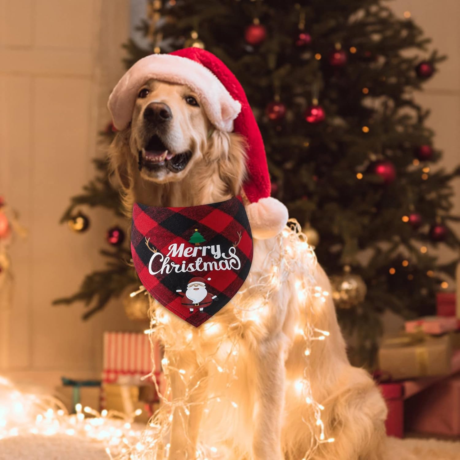 Christmas Dog Bandana Classic Triangle Christmas Print Plaid Pet Scarf Bib Bandana Holiday Accessories Decorations for Small to Large Dogs (G 5