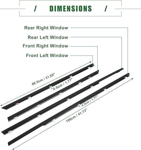 Miniatura 5 de Motoforti Cinturón de sellado para ventana exterior de automóvil, para Honda Civic 2012-2015, goma, 72410-TR0-A01, negro, 1 juego, parte delantera