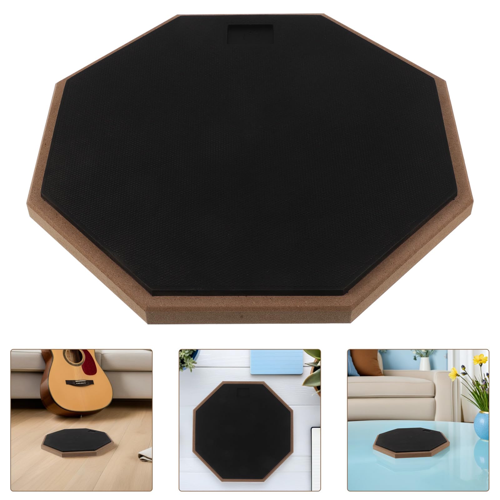 Veemoon Pad de Práctica para Batería 12 Pulgadas Octogonal de Goma y Madera, Tapete Silencioso para Práctica en Casa y Estudio, Almohadilla Insonorizada para Bateristas Principiantes