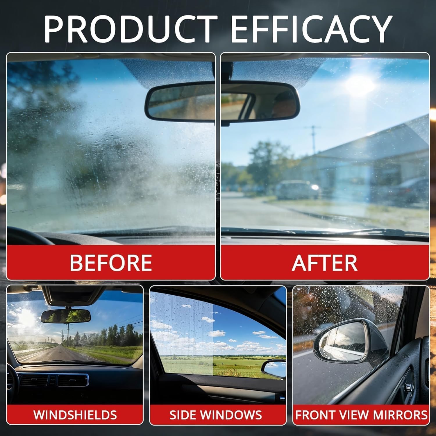 Automotive Oil Film Cleaning Brush for Car Windshield, Clear Vision Car Glass Cleaner with Towels, Press-and-Wipe Cleaner Removes Oil Film, Road Grime & Water Spots for Night & Rain, 2 Pack