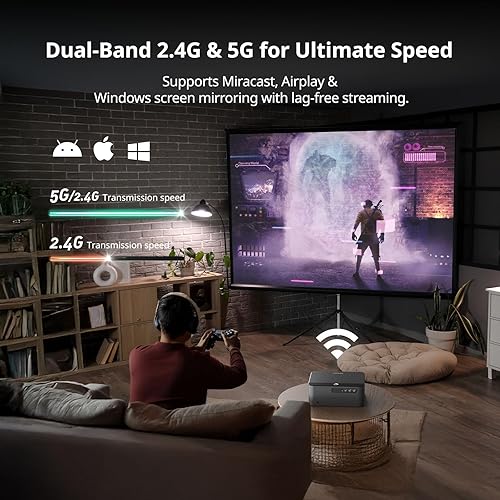 Miniatura 5 de [800 ANSI, NetfIix oficial] Proyector inteligente, enfoque automático y Keystone, proyector nativo 1080P con WiFi y Bluetooth, pantalla de 40-300