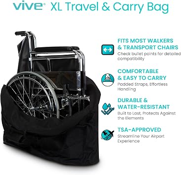 Vive XL Carry & Travel Bag for Rollator Walkers & Transport Chairs - Cover Carrier Accessory for Car Travel, Storage, Seniors - Accessories - Waterproof with Padded Straps