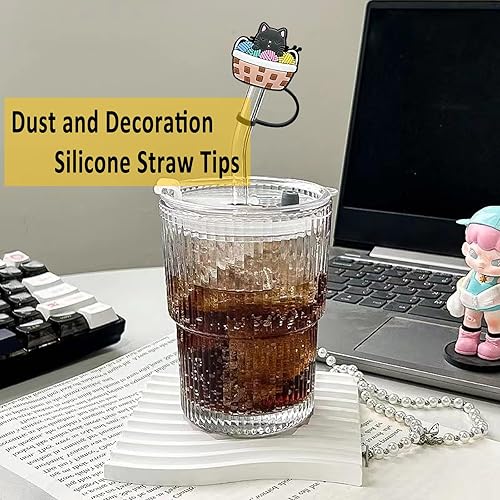 Miniatura 3 de 6 fundas para pajitas, tapas, tapas para vasos, puntas a prueba de salpicaduras, punta reutilizable para polvo de beber de 7 a 0.315 in