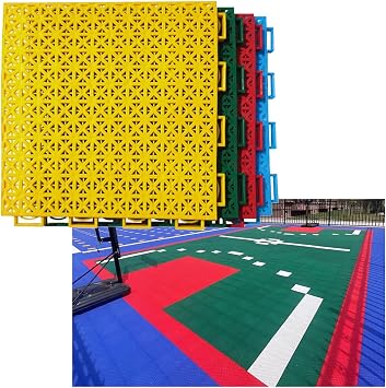 9.84in Outdoor Outdoor Basketball Court Flooring,Anti Slip and Wear-Resistant Modular Interlocking Floor Mats,Easy to Install Color Yellow, Size 10PCS