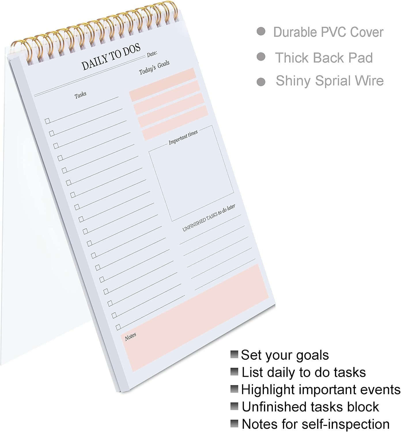 To Do List Notepad, Daily Planner, Goal Planner Note Pad with Tasks for Business, Study, Pink Color, A5 Size (5.5 x 8.5 in), 3 Packs