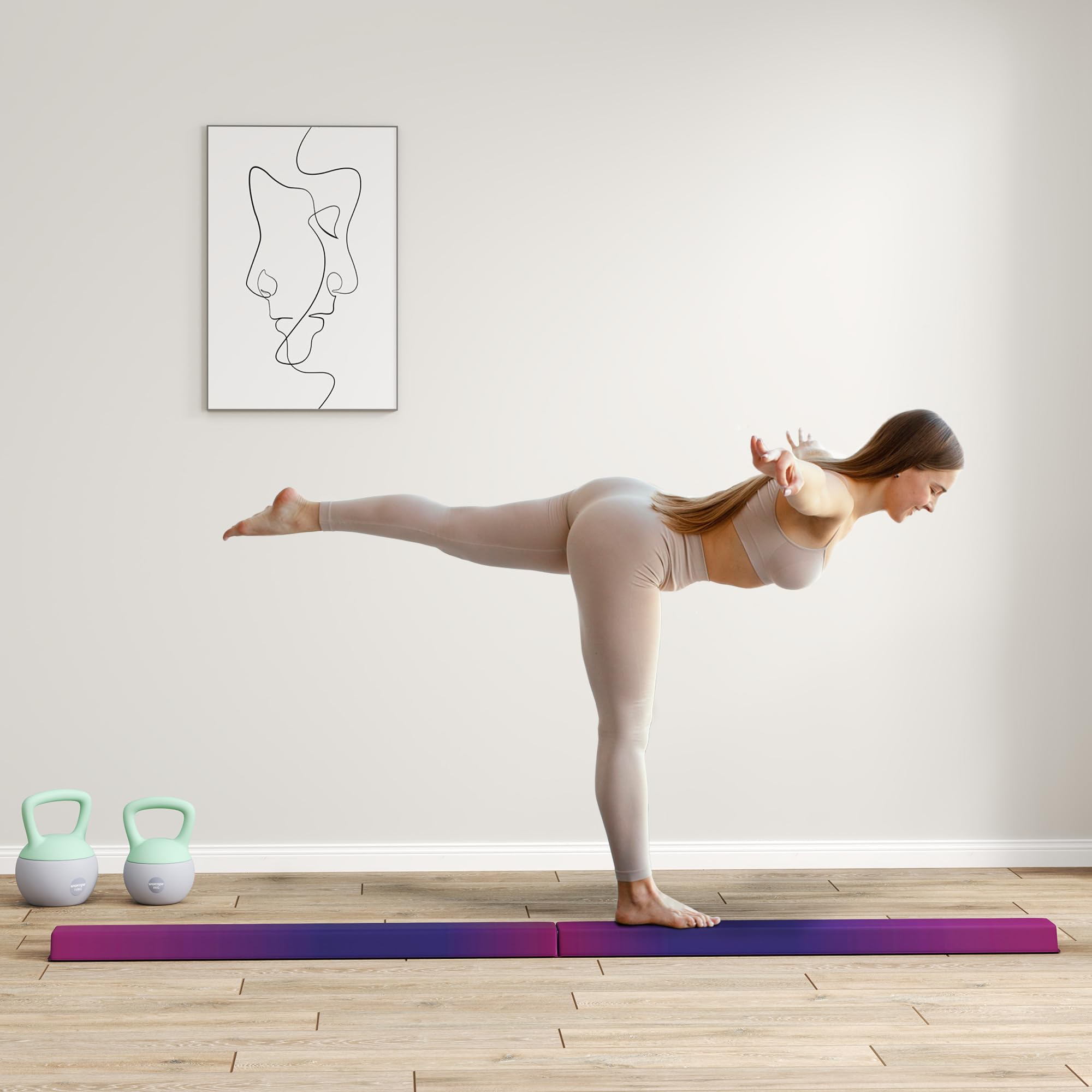 SPORTNOW Poutre de gymnastique pliable de 2,3 m, poutre d'équilibre au sol pour enfants avec base antidérapante, équipement de gymnastique pour entraînement à la maison