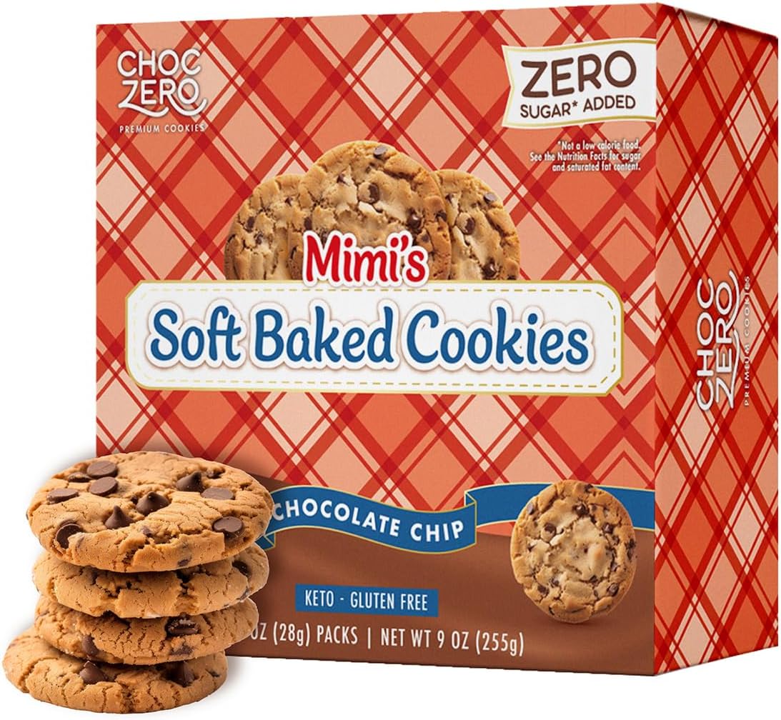 ChocZero Gluten-Free Soft Baked Chocolate Chip Cookies, Low Carb, High Fiber, Keto Friendly Cookies (1 Box, 9oz)