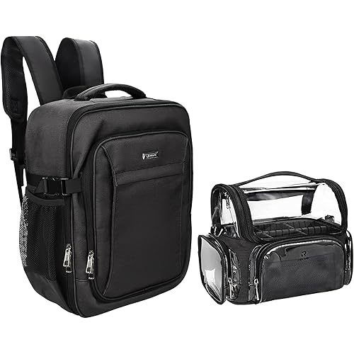 Relavel Professional Makeup Case Makeup Backpack and Clear Makeup Brush Case for Makeup Artists, Durable Water-resistant Material, with Shoulder Strap and Adjustable Dividers Black