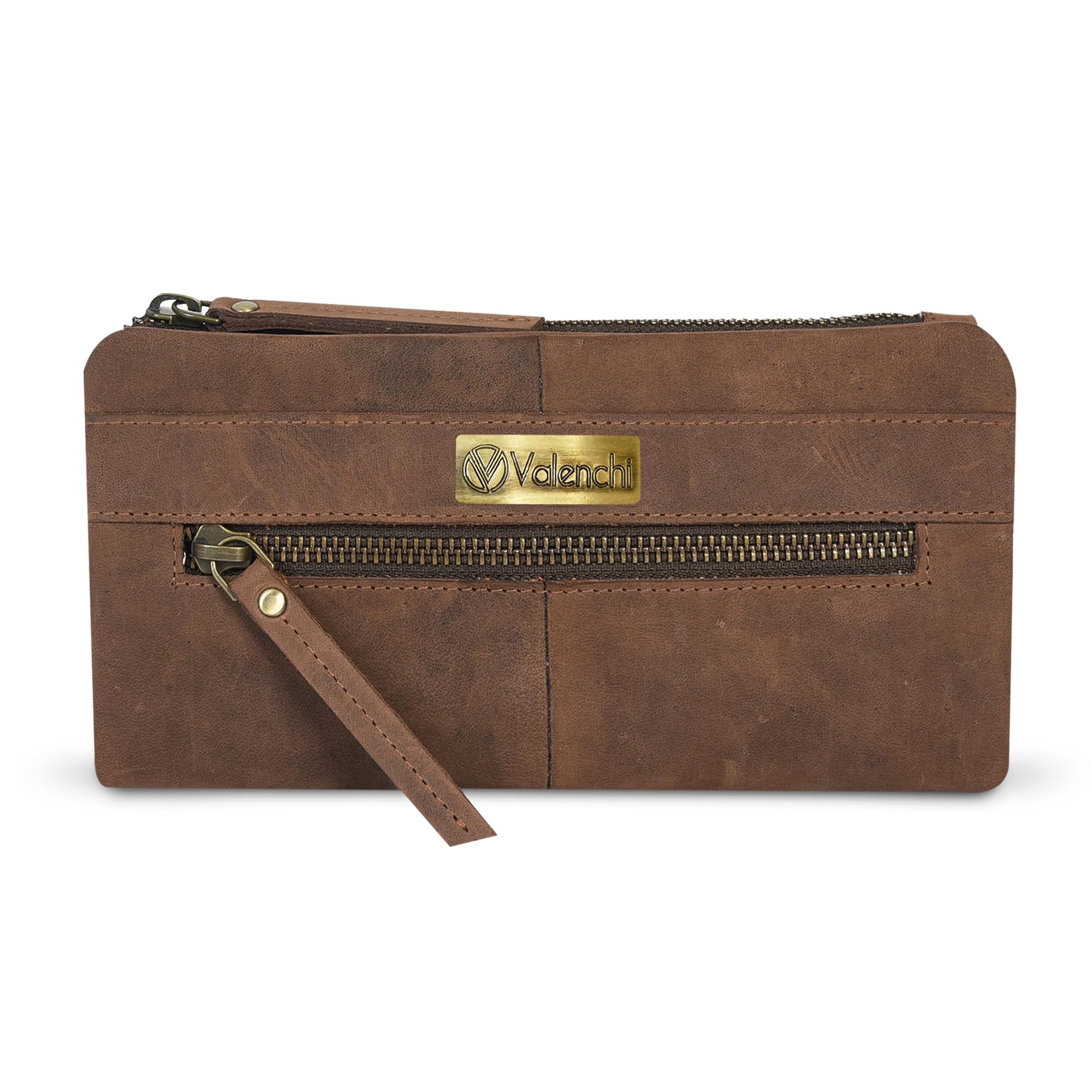 Leather Wallet For Women RFID Blocking Slim Minimalist Ladies Long Clutch Purse Organizer Credit Card Holder Slots with Zipper Pocket (Brown Vintage)