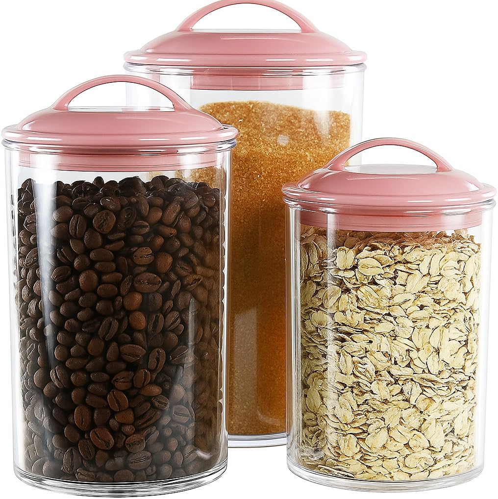 Reston lloyd Food Storage Containers, BPA Free Airtight Canisters for Cereal, Pasta, Sugar, Coffee, Flour, Cookies, Loose Tea, for Kitchen Organization, Set of 3, Pink