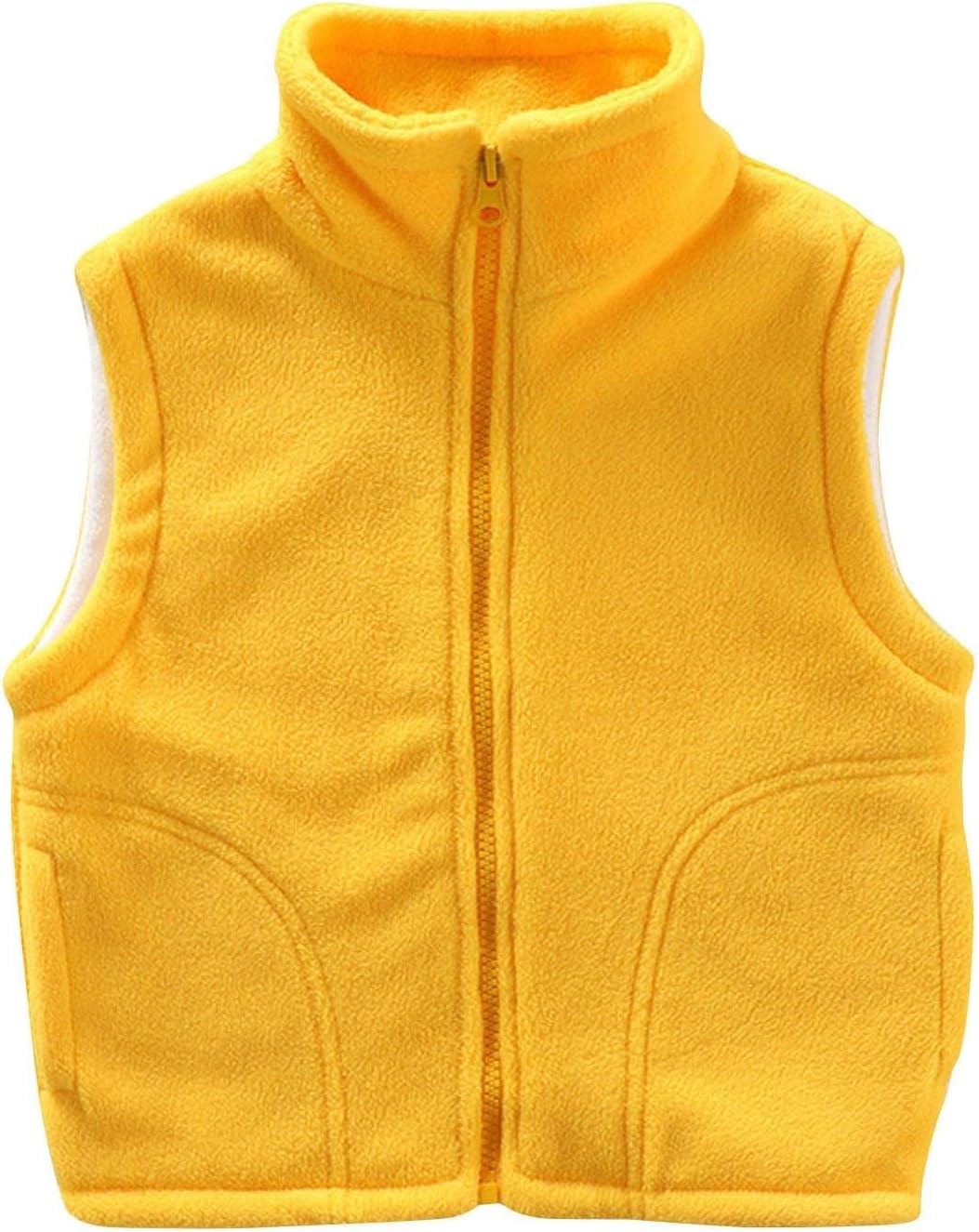Girls Fleece Jacket Toddler Kids Plain Vest Fall Winter Warm Comfy Outerwear Coat Full Zipper Stand Collar Sleeveless Jacket 3-4T Yellow - Image 1 of 4