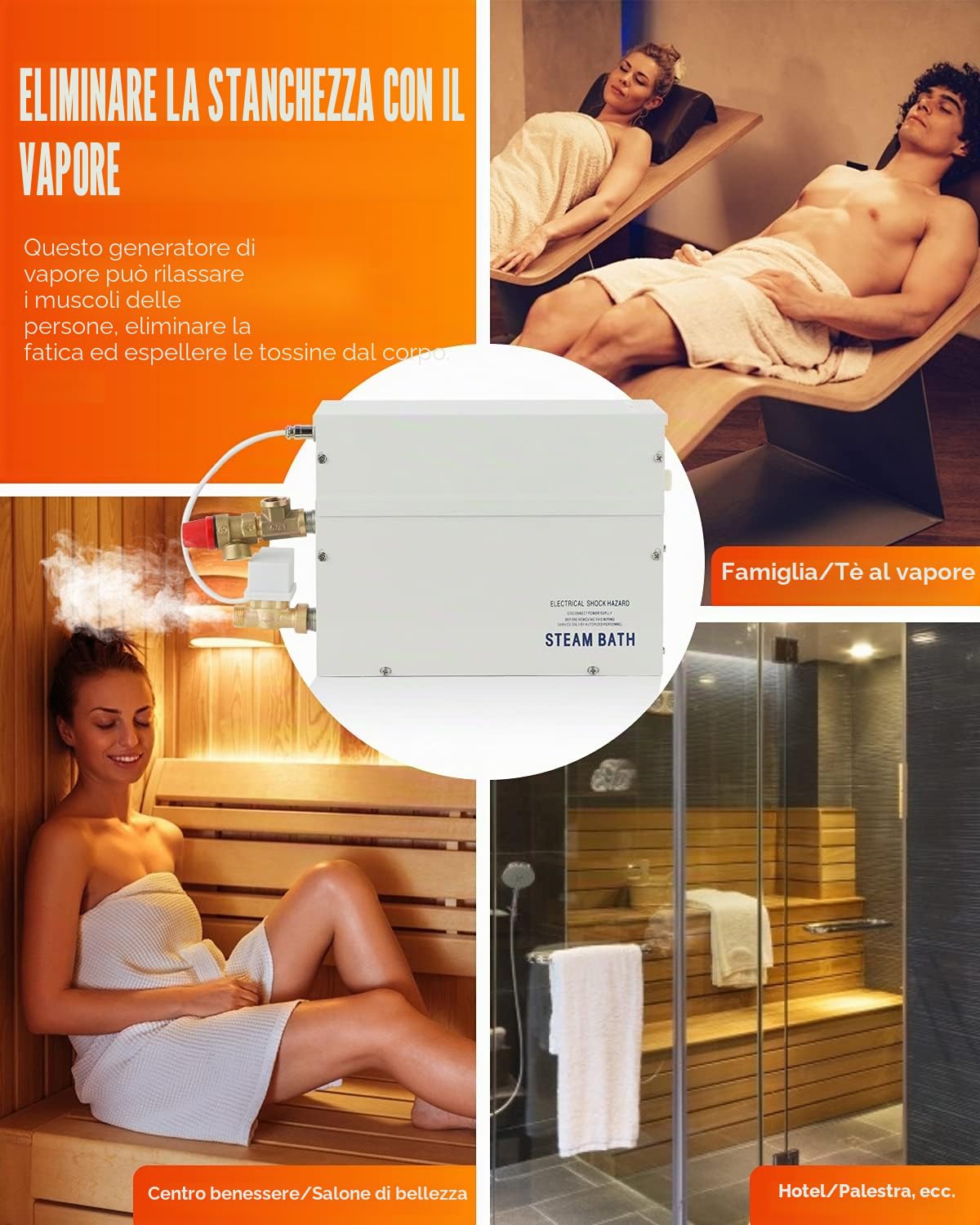 CGOLDENWALL Generatore di Sauna a Vapore 3KW 220V, Regolatore Digitale LED 35-55℃, per 3m³