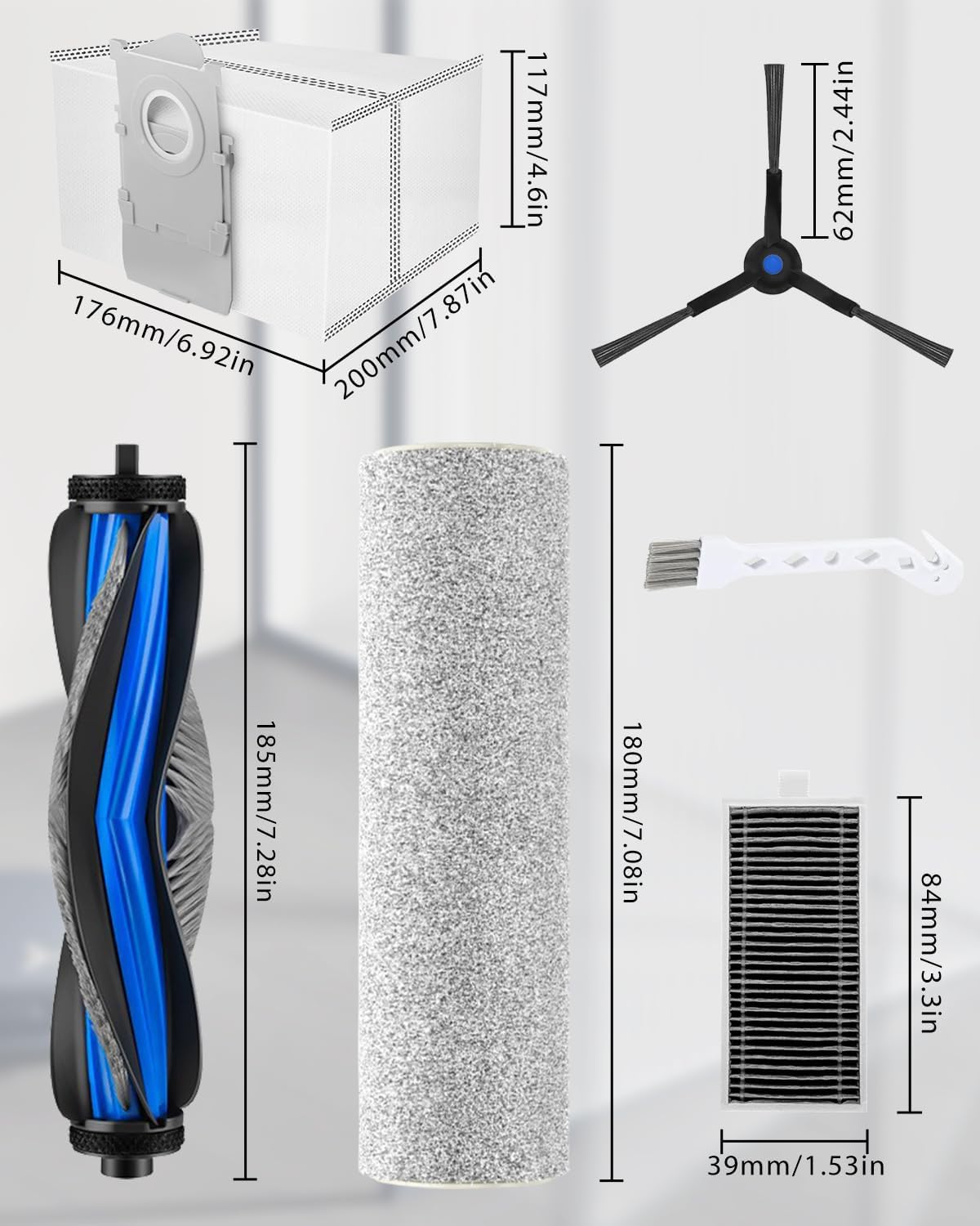 16Pcs Replacement Accessories kit for ECOVACS DEEBOT X8 Pro Omni / X8 Omni Robot Vacuum With 1 Anti Tangle Main Brushes, 2 Roller Mops, 4 HEPA Filters, 4 Side Brushes, 4 Dust Bag, 1 Cleaning Brushes