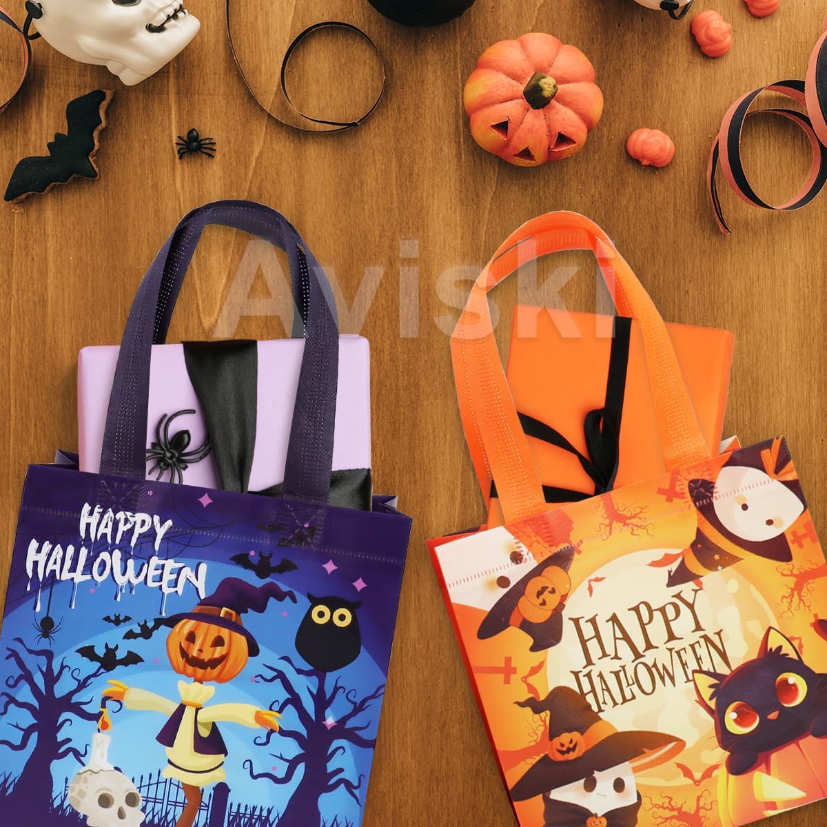 8PCS Halloween Small Trick or Treat Bags, 7.9"×7.9"×3.15", Non-Woven Gift Tote Bags with Handles for Gifts Wrapping, Party Supplies - Image 6