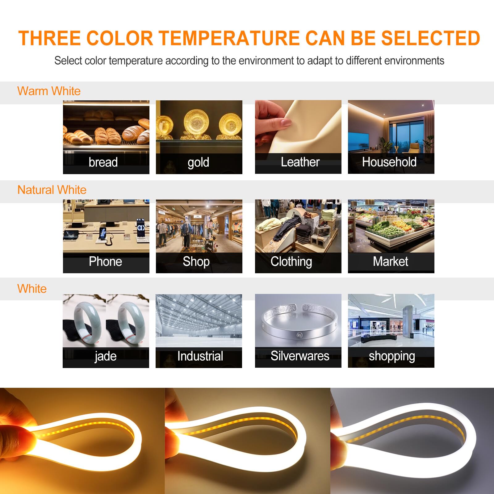 24V Tira LED de neón COB[15m, Blanco cálido 3000-3500K],flexible e impermeable IP65,320 LEDs/m cortable iluminación de doble cara FCOB CRI85+,decoración e iluminación para hogar/tienda