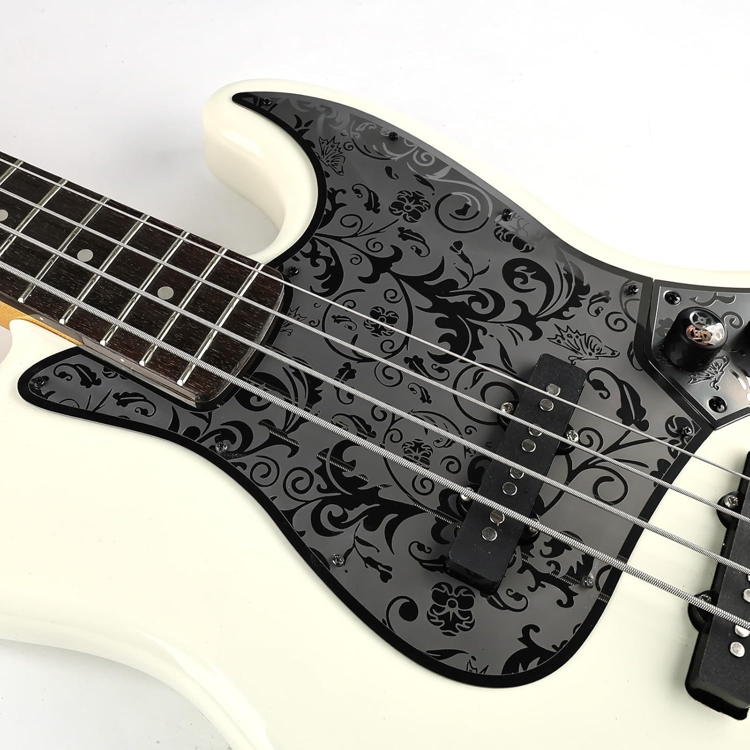 Stainless Steel J Bass Pick Guard Scratch Plate 10 Hole Engraved Metal Bass Pickguard with Mounting Screws Compatible with USA/Mexican Standard FD Jazz 4-String Bass Parts(Black)