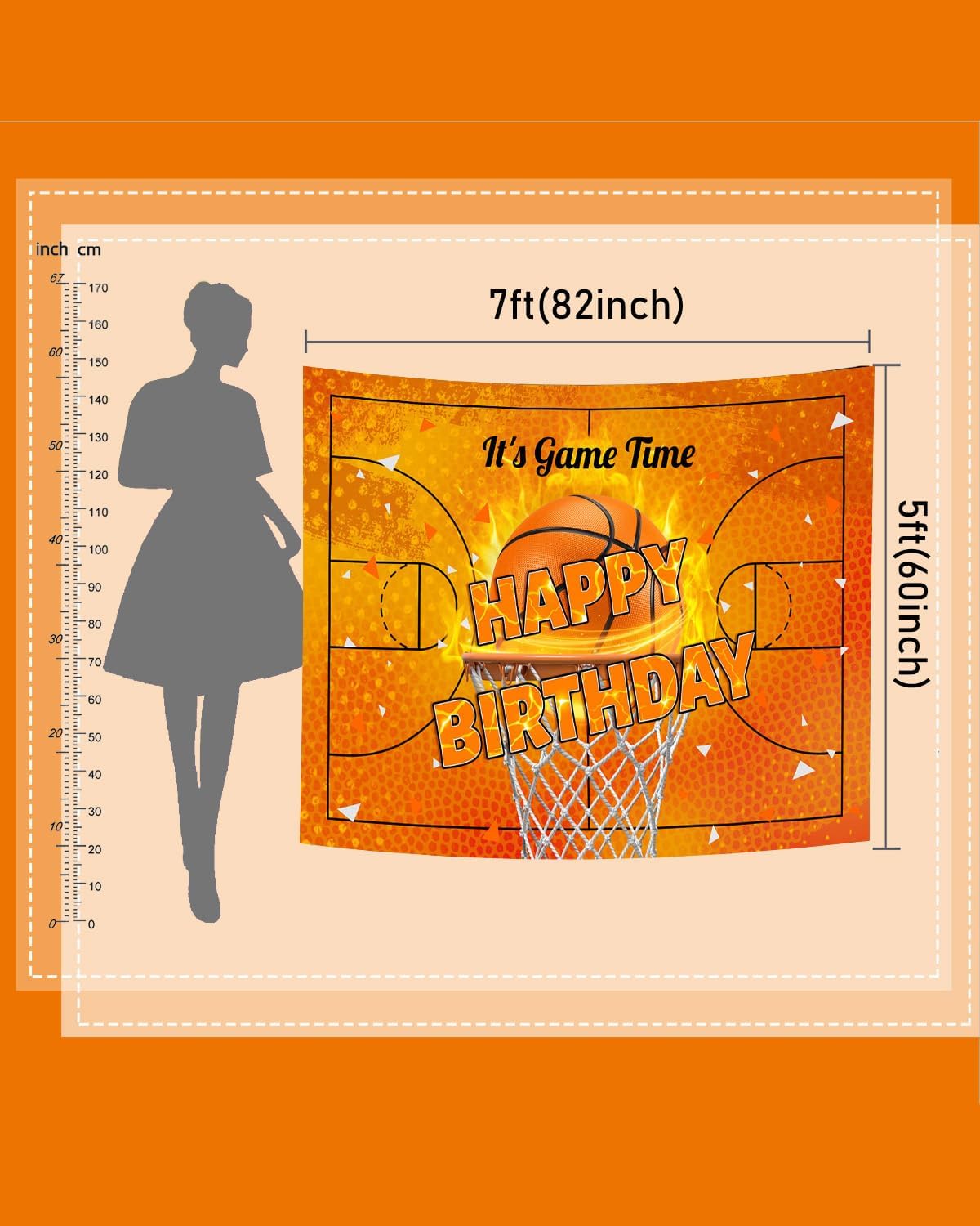Mocsicka Basketball Birthday Backdrop It's Game Time Basketball Birthday Party Decorations Banner for Boys Men Sport Theme Happy Birthday Photography Backgrouns (Orange, 7x5ft(82"x60")) - Image 2