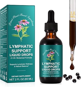 21-in-1 Lymphatic Drainage Drops, Lymphatic Support Liquid Drops with Turmeric, Elderberry & Dandelion, for Women & Men, 2 fl oz