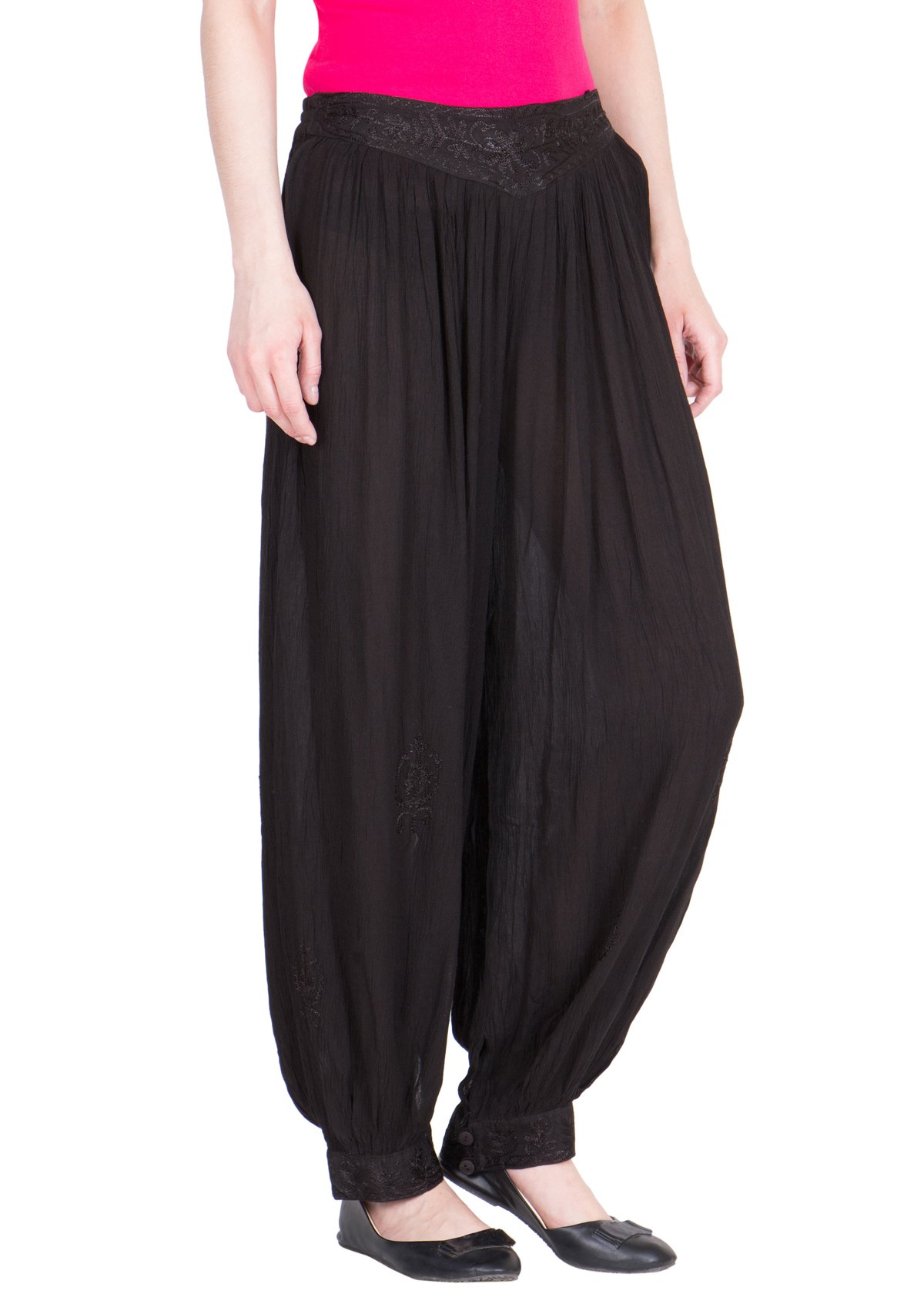 LUJOSO Women's Rayon Harem Pant for Women Dhoti Patiala Pants Stylish Afghani Salwar Palazzo Comfortable & Regular Fit for Yoga, Dancing (Free Size, Pack of 1) Black 2
