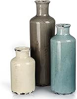 CUCUMI Ceramic Vases Set of 3 - Rustic Farmhouse Coastal Flower Vases for Shelves, Mantel, Table Decor