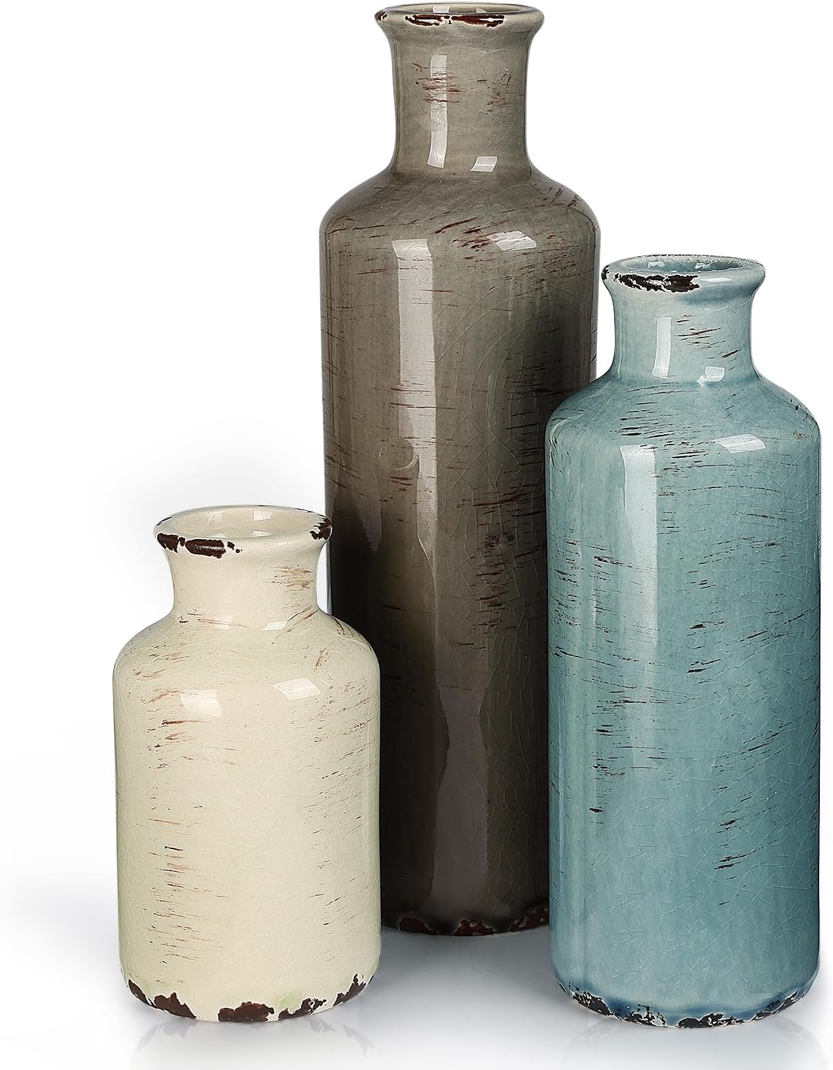 CUCUMI Ceramic Vases Set of 3, Rustic Coastal Small Vases Home Decor, Farmhou...
