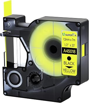 USUPERINK 20 Pack Compatible for Dymo D1 Label Tape 45018 S0720580 Refill Black on Yellow 1/2 inch x 23 feet Labeling Tape for LabelManager PnP 160 210D 260P 280 360D 420P 450D ColorPop Label Maker