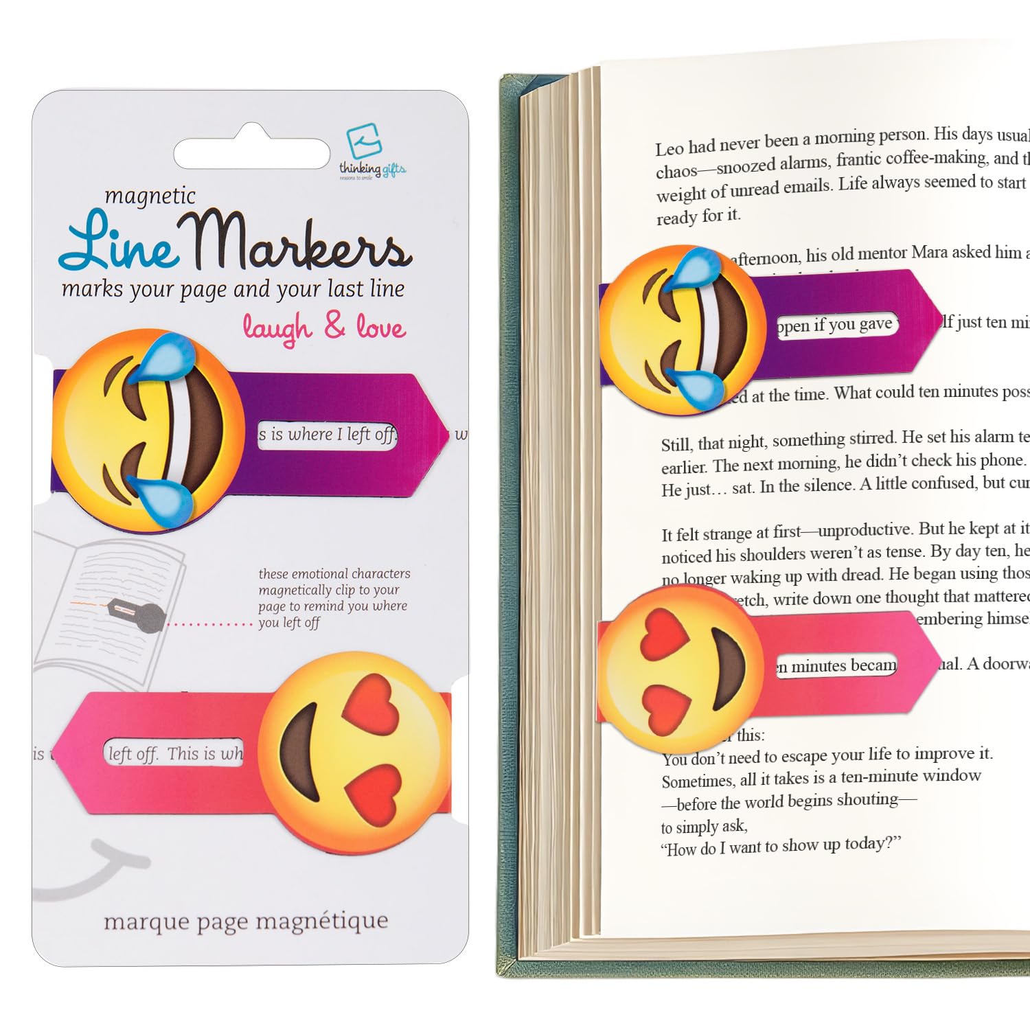 Gifts for Readers & Writers Magnetic Line Bookmarks 2-Piece Set, Love & Laugh โ image 1