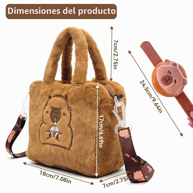 Foto 4 de 7 de ZhouWei Capibara Peluche Bolso Bandolera Niña con Capybara Pulsera Slap