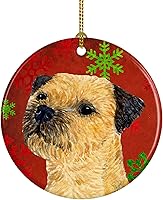 Vista 87 de Caroline's Treasures Dachshund copos de nieve rojos y verdes, adorno de cerámica de Navidad para colgar en el árbol de Navidad, decoración
