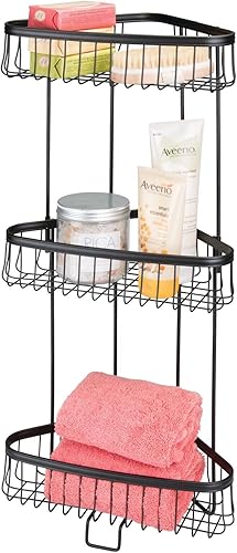 Miniatura 5 de mDesign Hyde Collection - Estante de baño de metal, almacenamiento vertical independiente para organizar y almacenar toallas de mano, loción