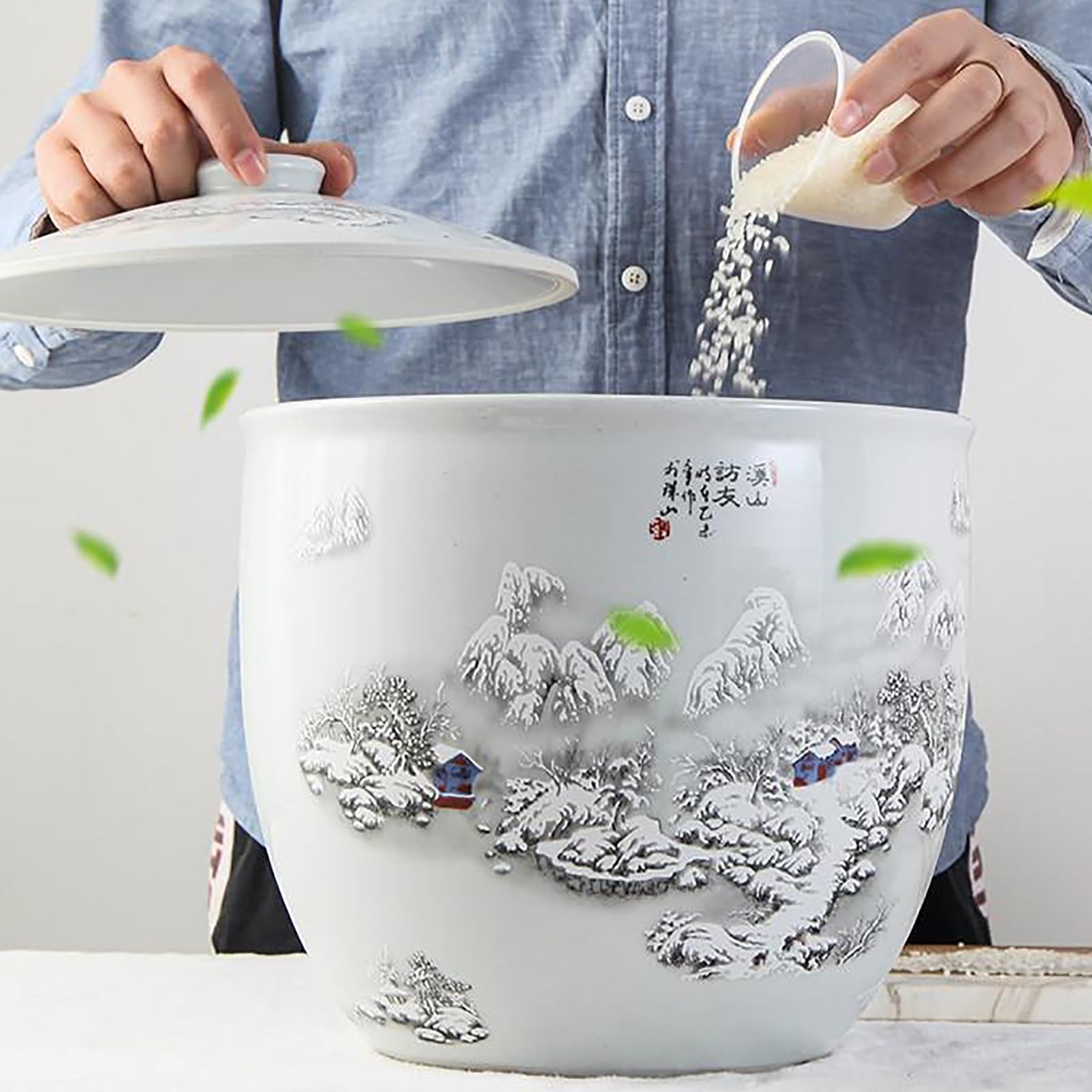 Reisbehälter Keramik Vorratsdose Behälter Box Haushaltseimer Getreidespender Lebensmittelzylinder mit Deckel Chinesischer dekorativer luftdichter Ingwer für Tee