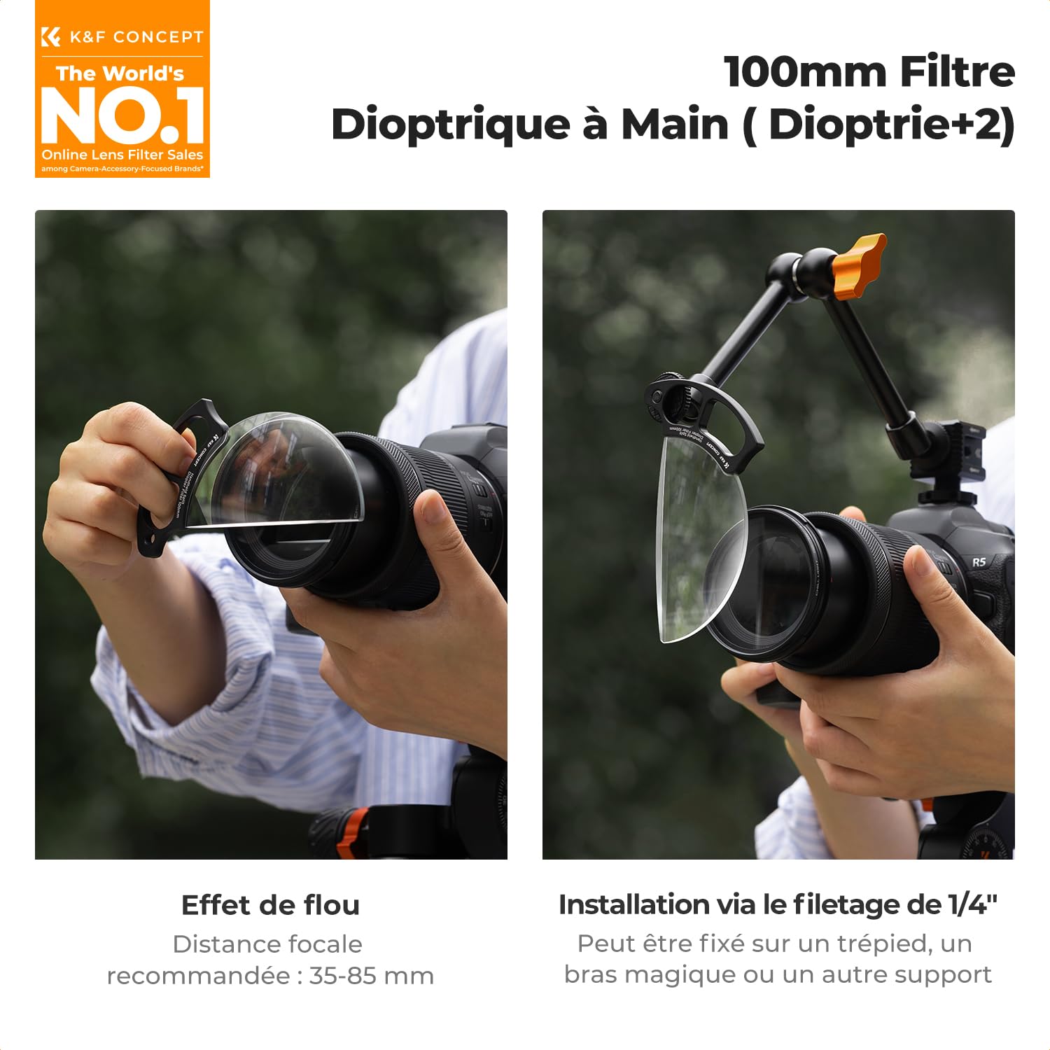 K&F Concept 100mm Filtre Dioptrique à Main Poignée Effet Spécial et 3 Chiffons de Nettoyage pour Objectif Appareil Photo