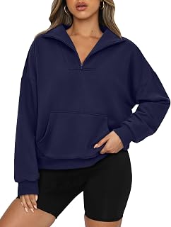 PRETTYGARDEN Womens Long Sleeve Quarter Zipper Crop Sweatshirt | Trendy Y2K Mock Neck Sweatshirts with Pocket, Casual V Neck Quarter Zip Pullover Women, Workout Tops, Fall Outfits 2026