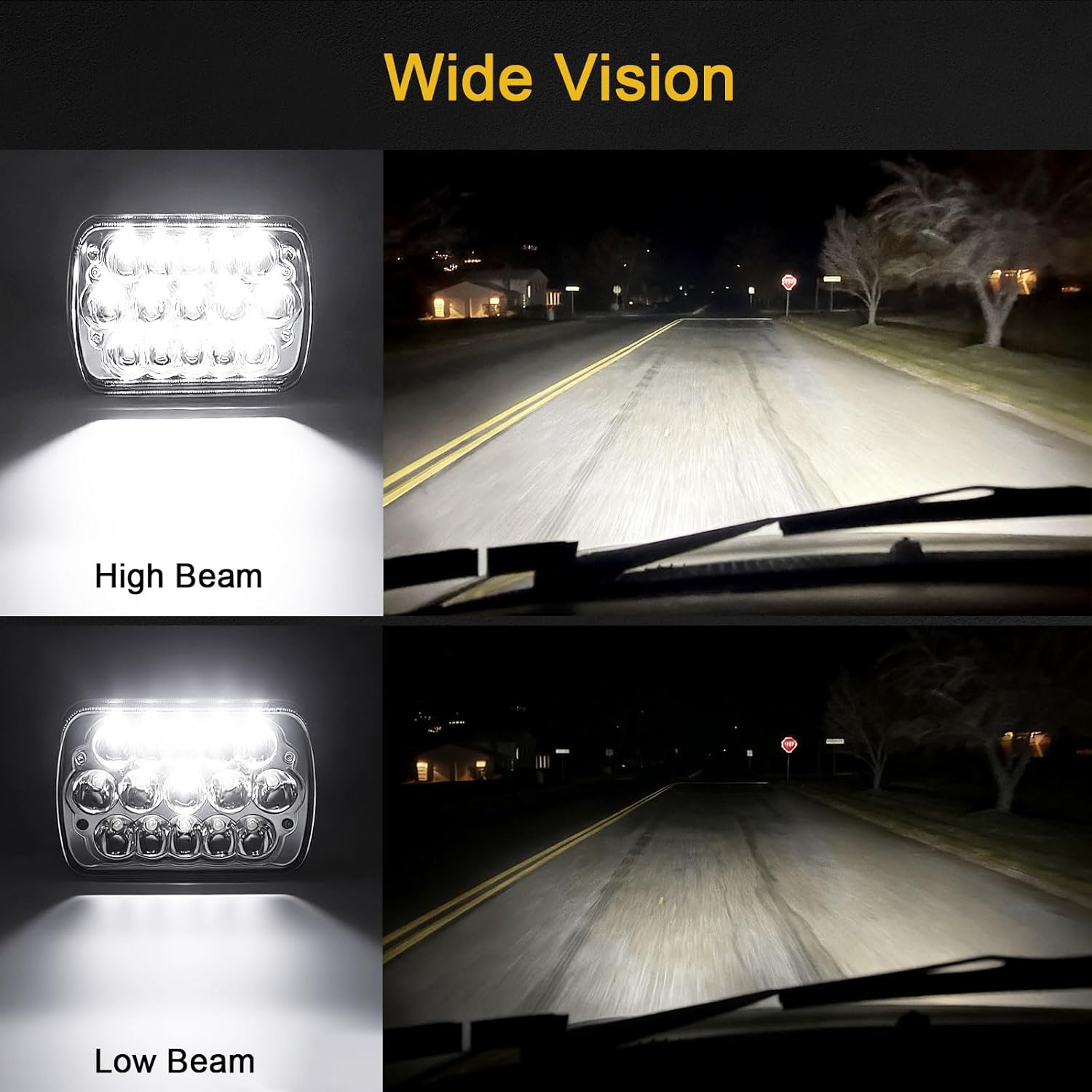 H6054 LED Headlights, 2Pcs Rectangular 5x7 7x6 LED Headlight Hi/Low Sealed Beam Headlamp H4 9003 Plug 6054 H5054 Compatible with Cherokee XJ/Wrangler YJ Puckup Truck Van