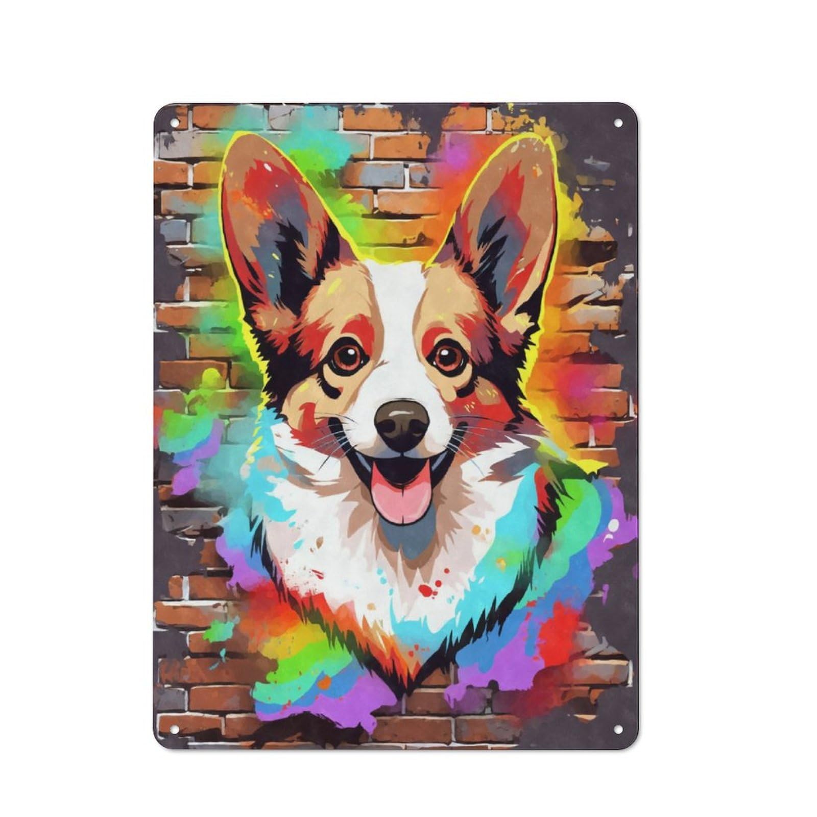 Junmoney Welsh Corgi Dog Graffiti Industrial-Style Metal Plaque 40X30cm For Workshop Wall, For Vintage Wall Decor Fans, For Themed Room Decoration