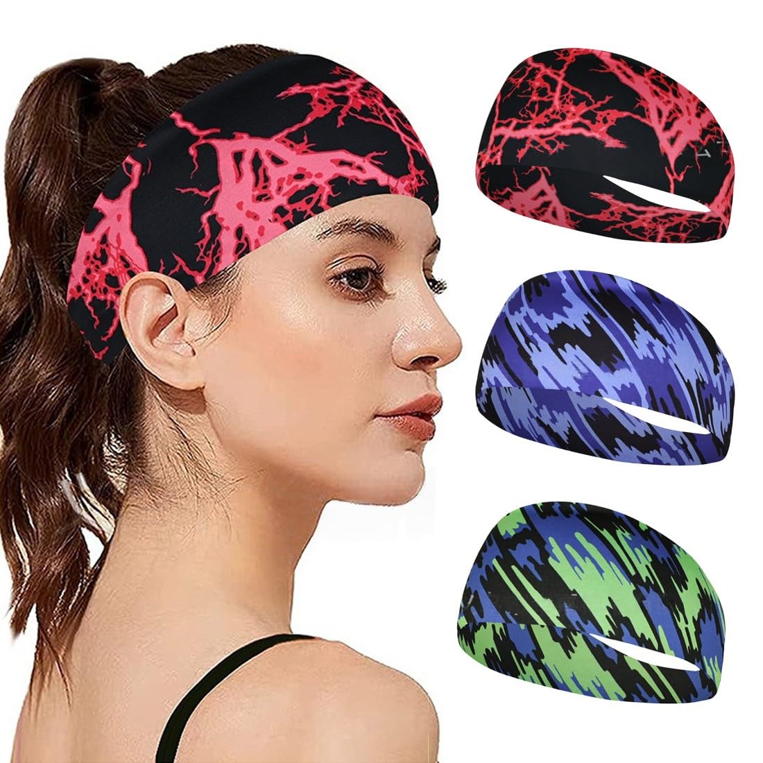KOQAIIZ Cinta Pelo Deporte 3 Pcs, Diadema Hombre, Absorbe El Sudor Y Transpira Headband Elástico Cinta De Pelo,Adecuadas para Yoga y Correr Sport
