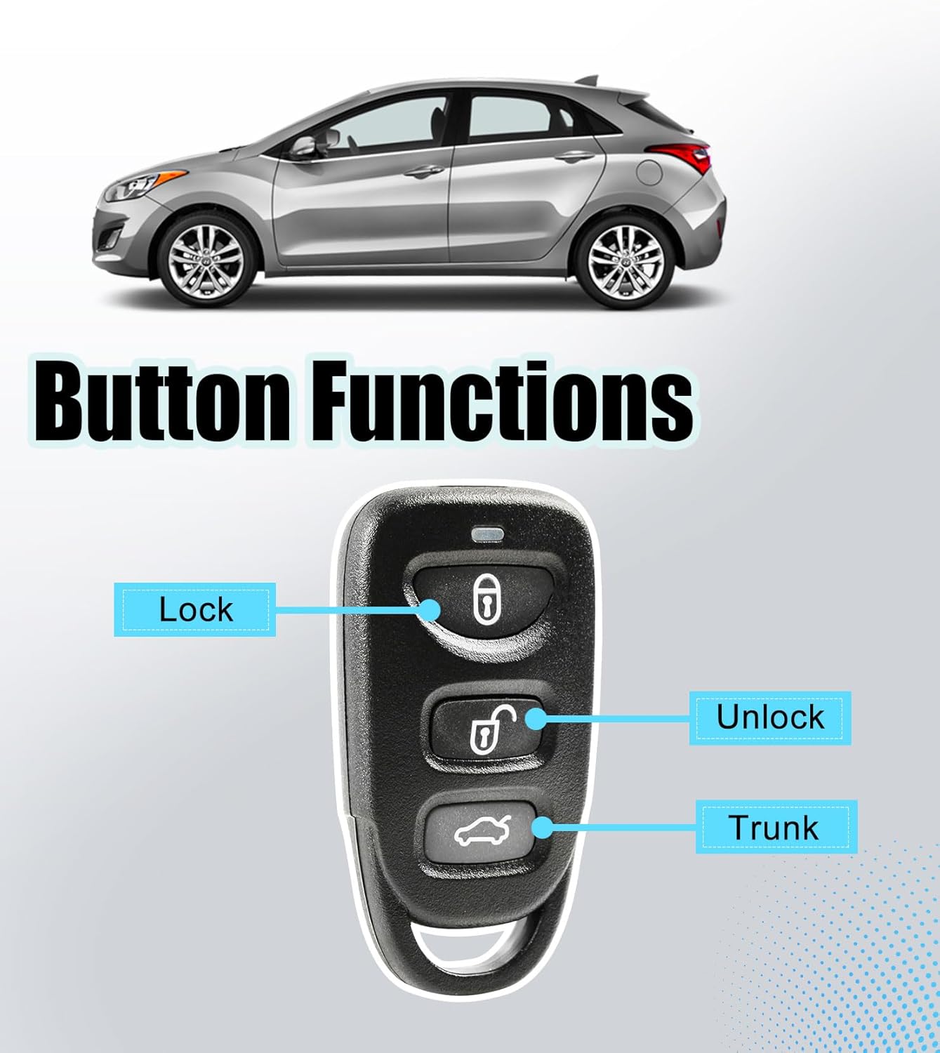 2PCS Simple Key Keyless Entry Remote Control Replacement for 2013-2017 Hyundai Elantra GT/2011-2014 Accent with FCC: TQ8RKE - 3F03 (TQ8RKE - 3F03/2pcs Self programmable Remote)